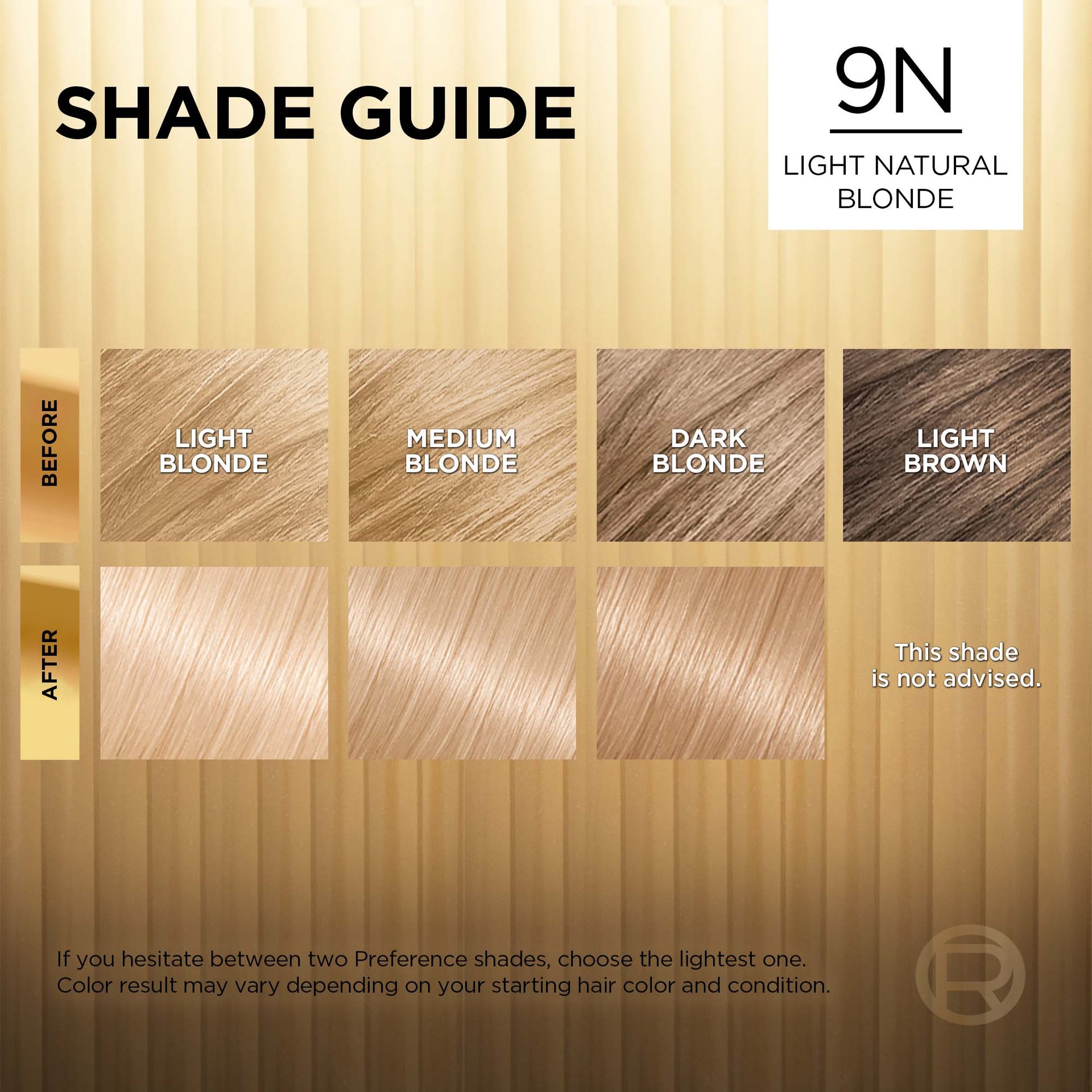 Hair before and after using Superior Preference 9N Light Natural Blonde